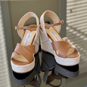 Jimmy Choo Dellena 100 Leather Wedge Sandals